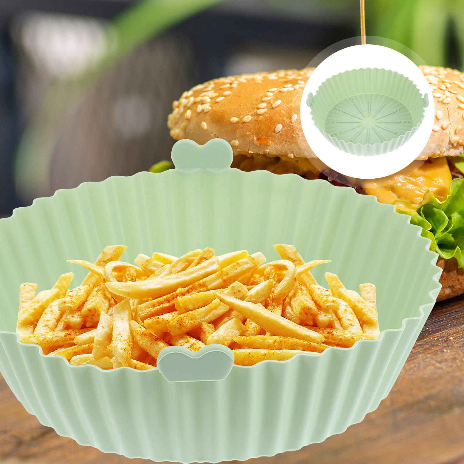Air Fryer Silicone Pot Liner - エアフライヤー用マット、家庭用シリコンライナー、焦げ付き防止、耐摩耗性、再利用可能、耐熱性、キッチン用品、ベーキング用シリコン鍋