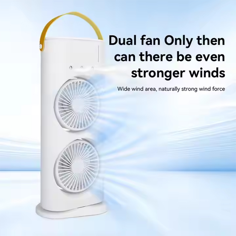 Air Conditioners - 3in1ダブルヘッドスプレーミストファンポータブルエアコンUSBケーブル電動ファンLEDライトウォーターミストファン空気加湿器